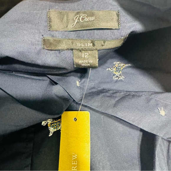 New J. Crew Navy Scottish Terrier Slim Fit Embroidered Shirt Size 12 - Picture 7 of 11